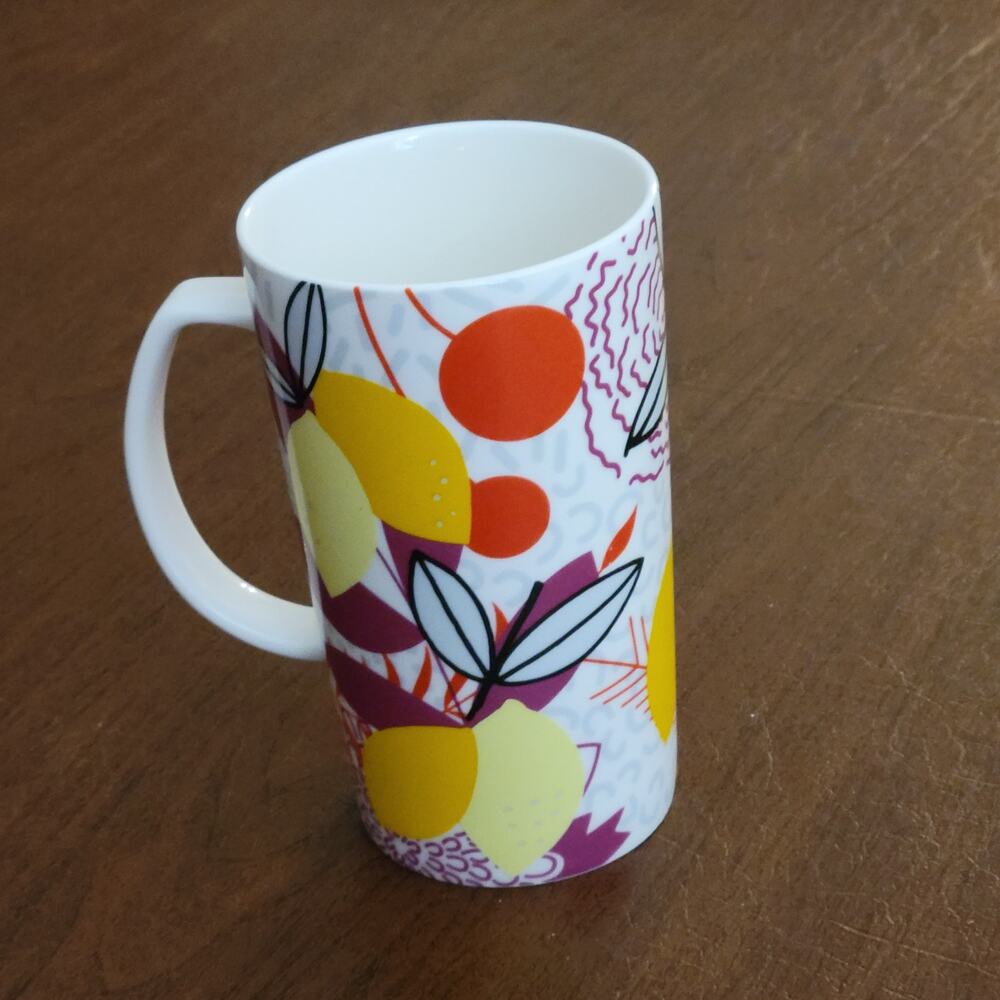 Starbucks Tall Etched Coffee Mug Tropical Lemon Print 16 oz 2015